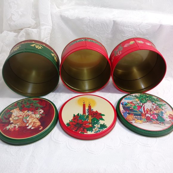 Vintage lot of 3 Christmas Tin can 3 X 5.5" Fill them up with any gift - Picture 10 of 11